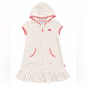 Girls' Cream Hooded Swim Coverup with Pink Trim